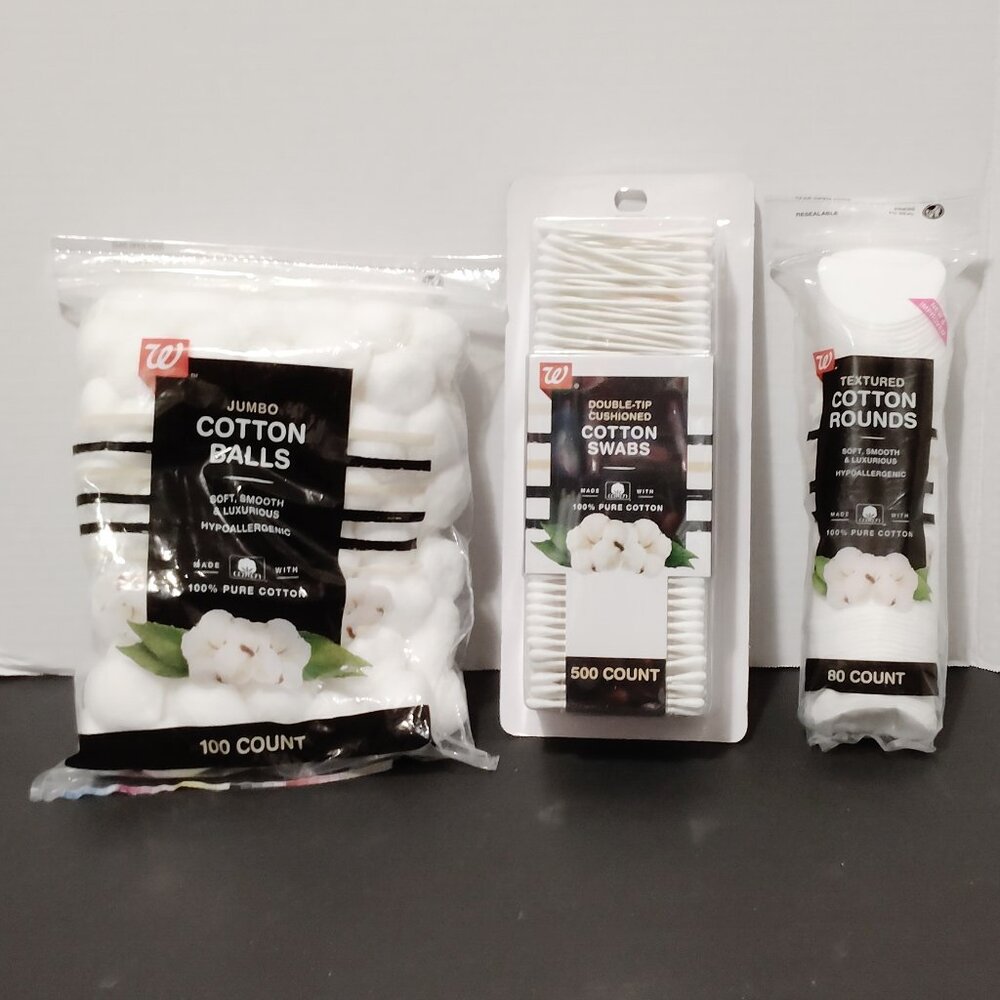 Jumbo Cotton Balls / Cotton Rounds / Cotton Swabs 3 Packs